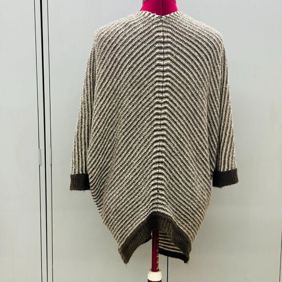 Pink Rose Acrylic Open Front Cardigan Size Medium  Brown Cream Striped Knit - Picture 2 of 8